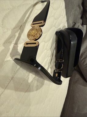 Versace Black Sunglasses with Gold Medallion Accents